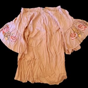 Floral Embroidered Pink Off-Shoulder Top